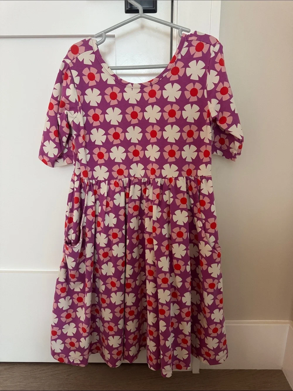 Hanna Andersson Purple Floral Pocket Dress with Red Accents